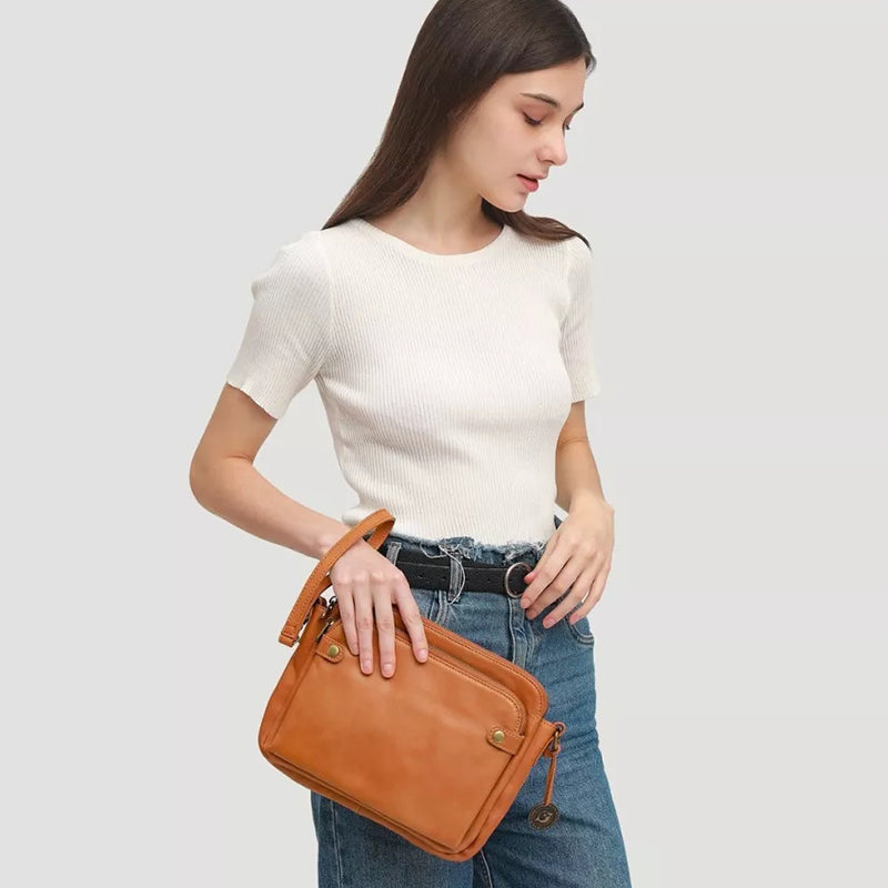 Tre-lags Crossbody Skuldertaske i læder