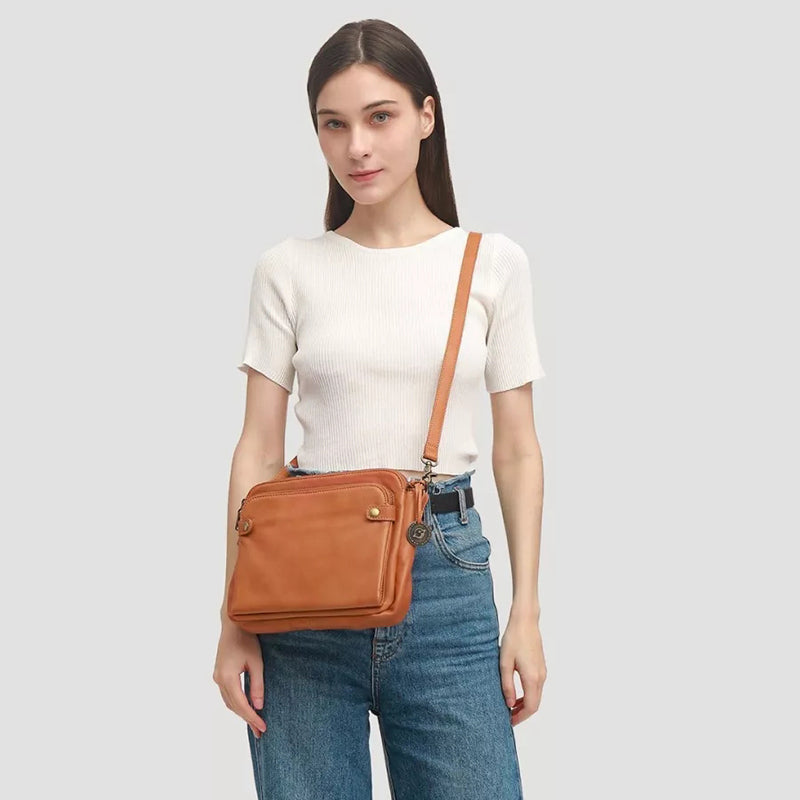 Tre-lags Crossbody Skuldertaske i læder