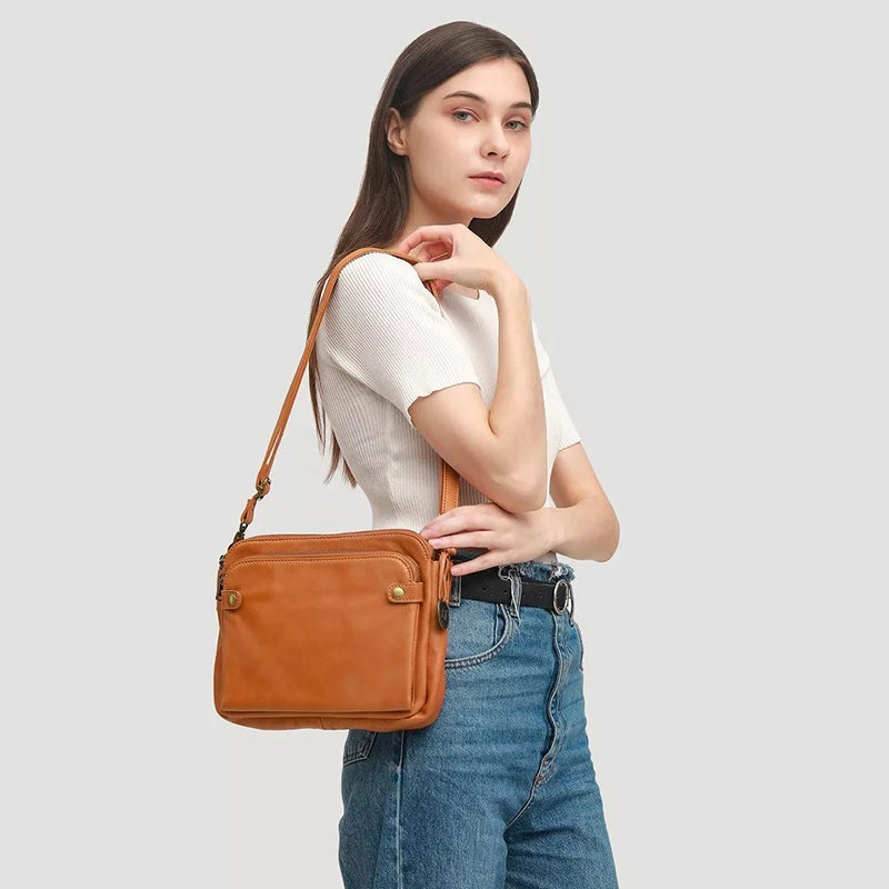 Tre-lags Crossbody Skuldertaske i læder
