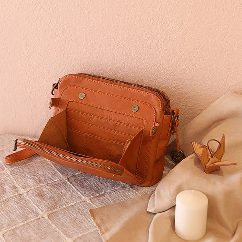 Tre-lags Crossbody Skuldertaske i læder
