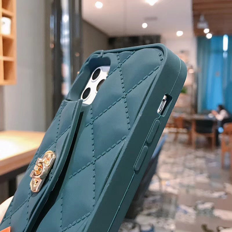 Håndtaskeformet telefoncover med blød silikonestrop