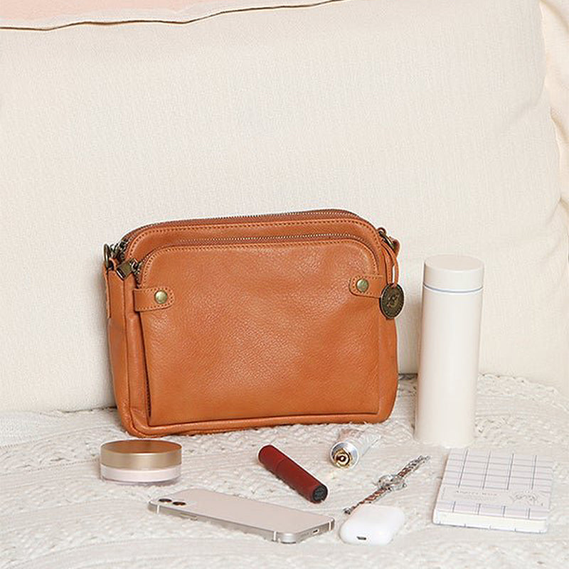 Tre-lags Crossbody Skuldertaske i læder