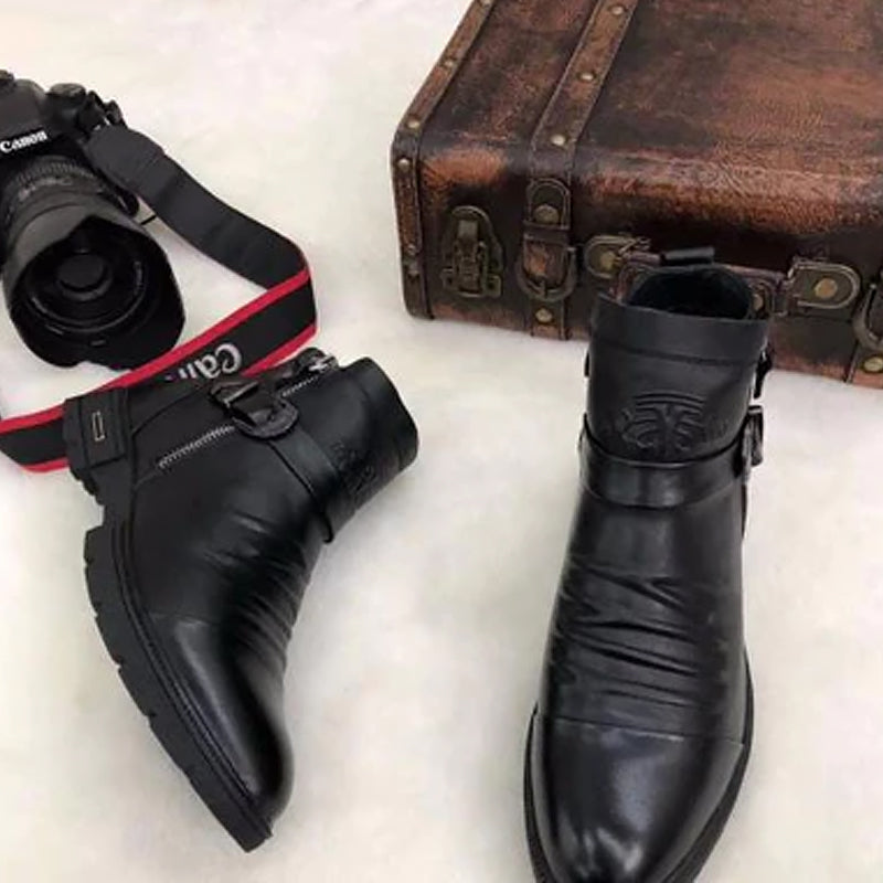Men Hand Embossed Zipper Martin Boots