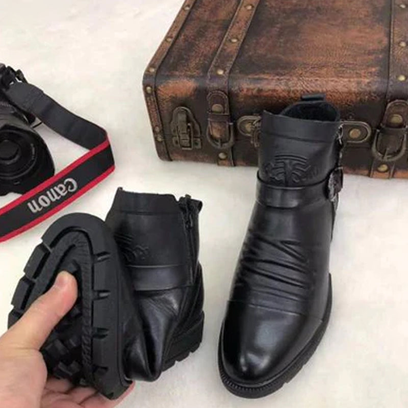 Men Hand Embossed Zipper Martin Boots