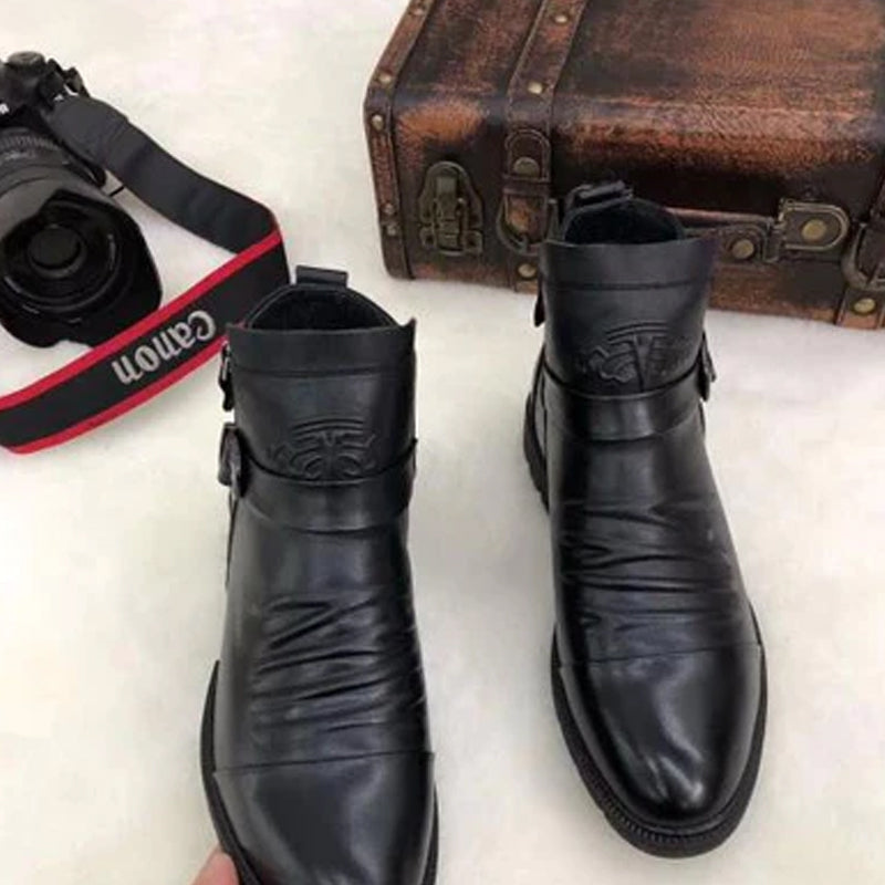 Men Hand Embossed Zipper Martin Boots