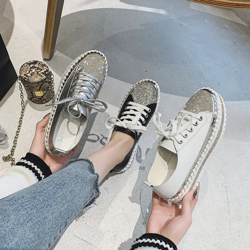 Lædersneakers med sølvdiamanter