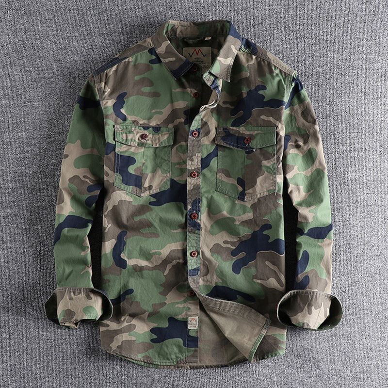 Langærmet arbejdsskjorte i camouflagetryk