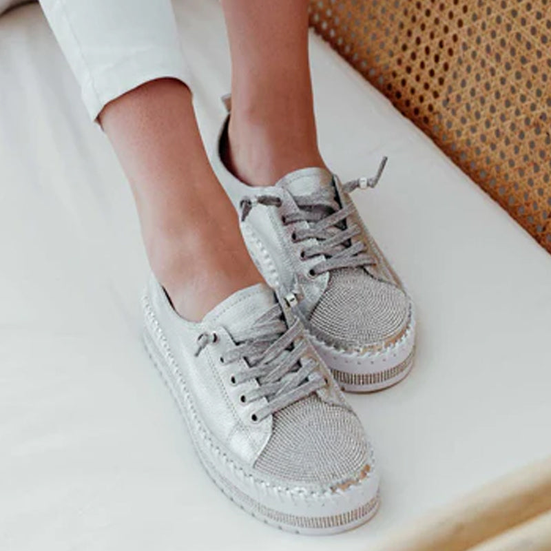 Lædersneakers med sølvdiamanter