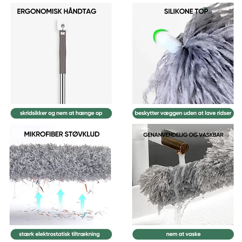 Teleskopisk vaskbar buet mikrofiber støvekost