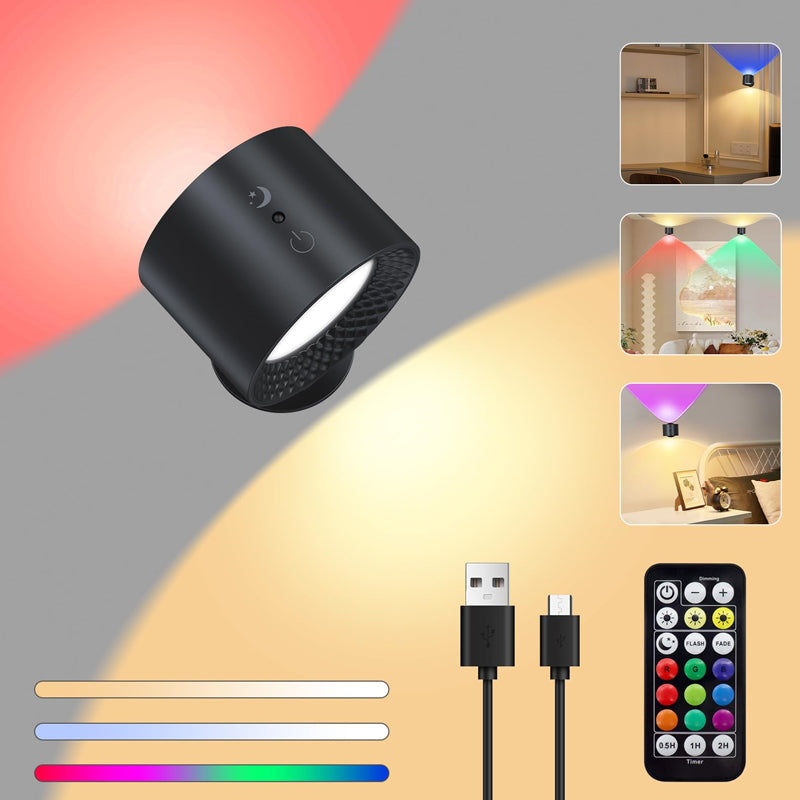 Magnetic charging double head wall lamp with remote control