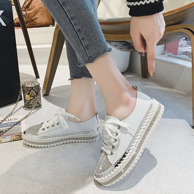 Lædersneakers med sølvdiamanter