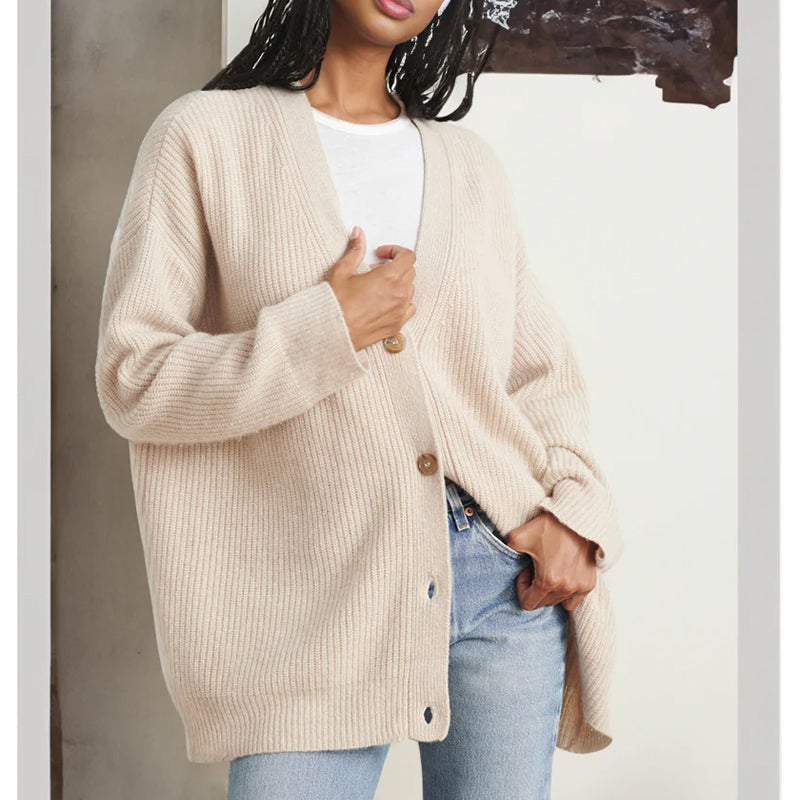 Ensfarvet afslappet sweatercardigan