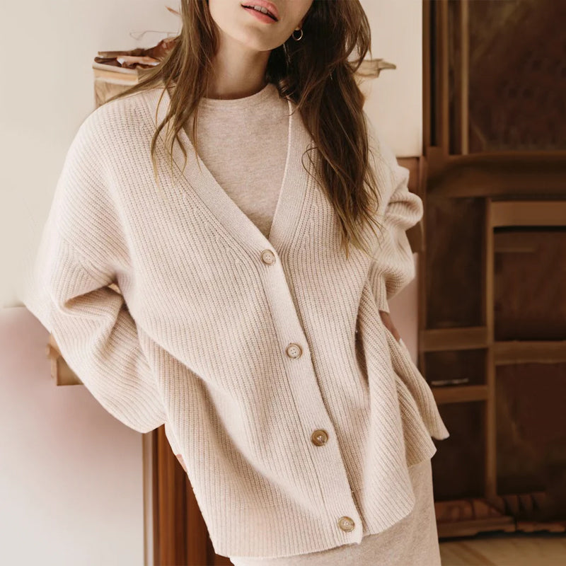 Ensfarvet afslappet sweatercardigan