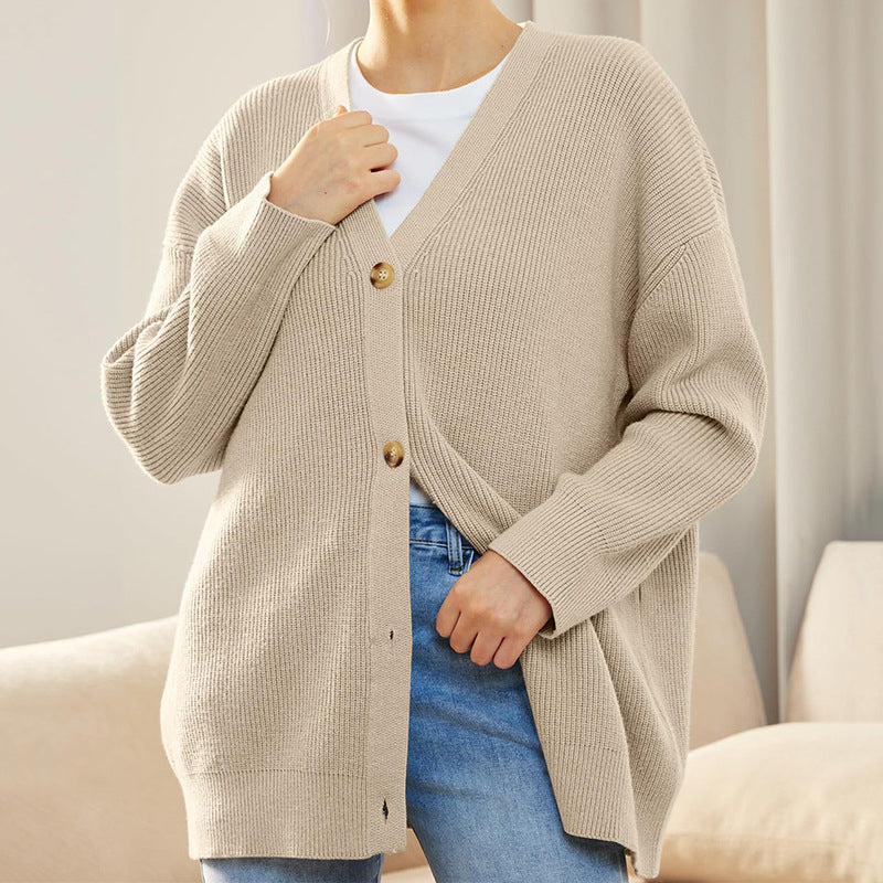 Ensfarvet afslappet sweatercardigan