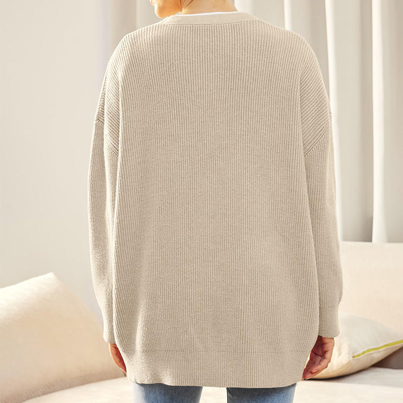 Ensfarvet afslappet sweatercardigan