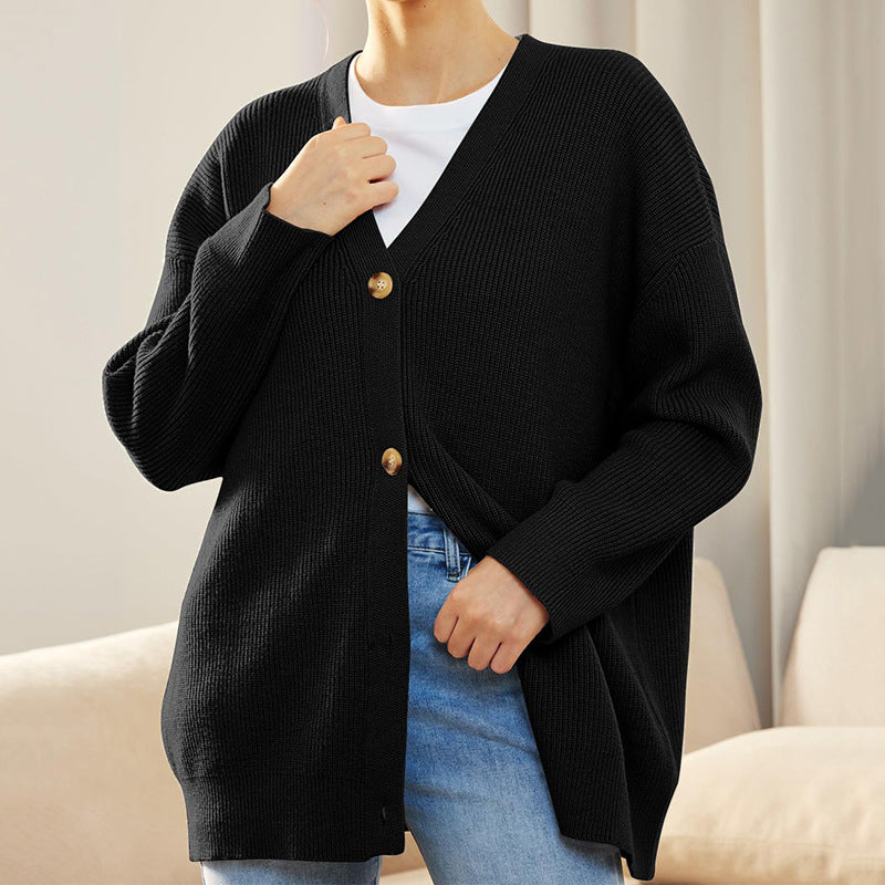 Ensfarvet afslappet sweatercardigan