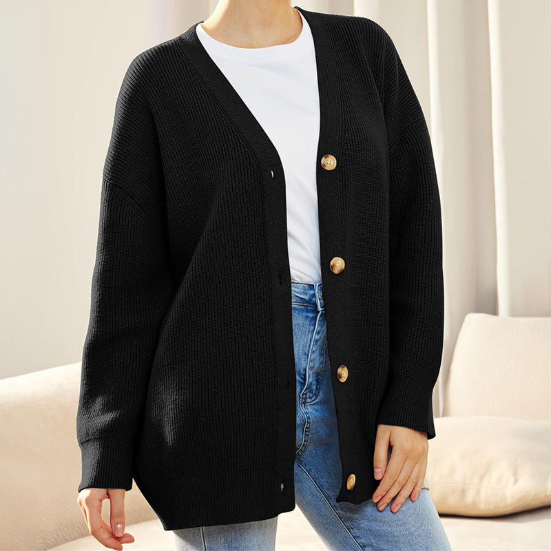 Ensfarvet afslappet sweatercardigan