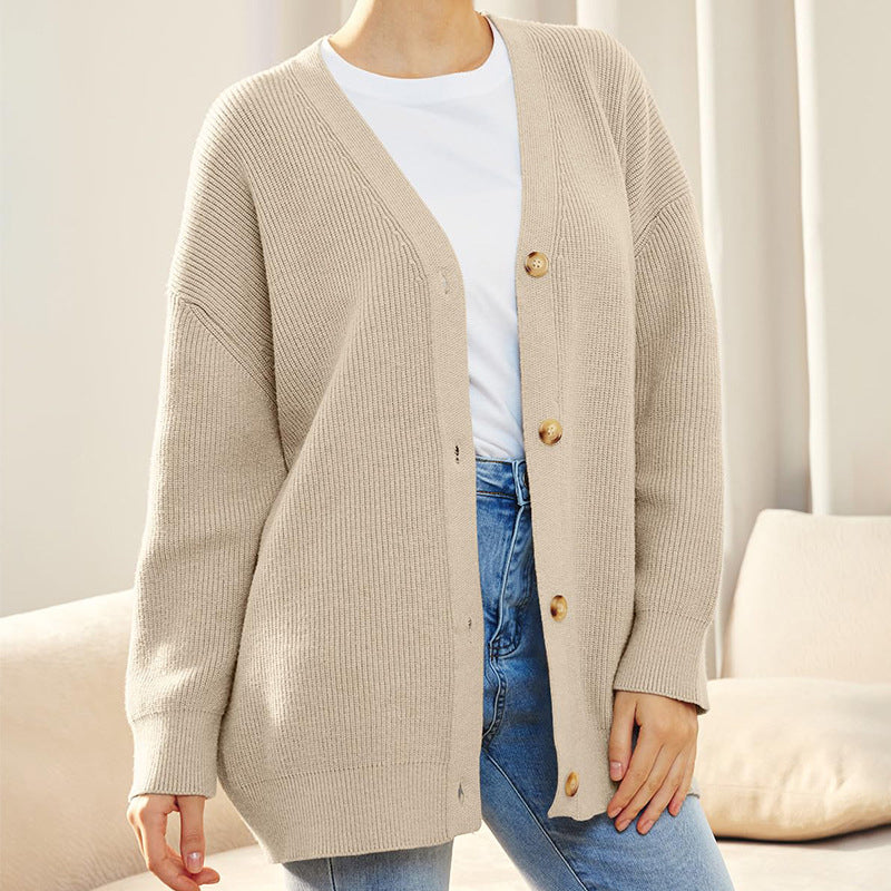 Ensfarvet afslappet sweatercardigan