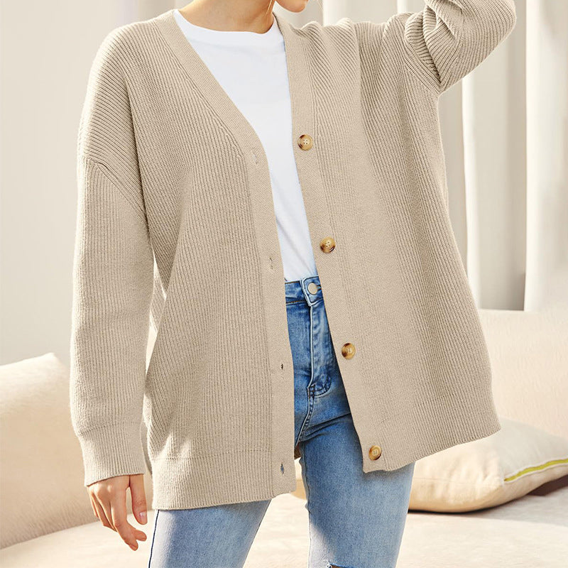Ensfarvet afslappet sweatercardigan