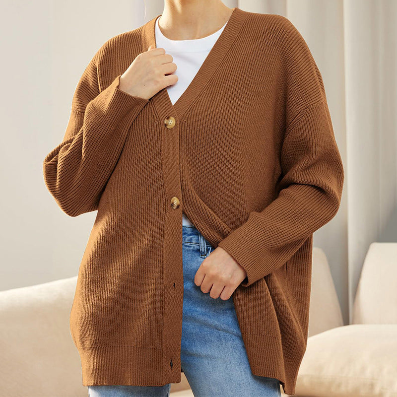 Ensfarvet afslappet sweatercardigan