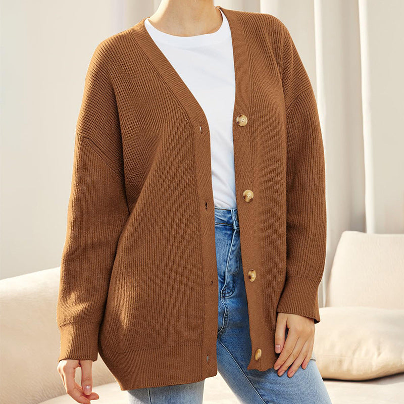 Ensfarvet afslappet sweatercardigan