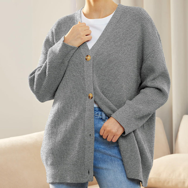 Ensfarvet afslappet sweatercardigan