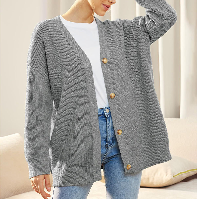 Ensfarvet afslappet sweatercardigan