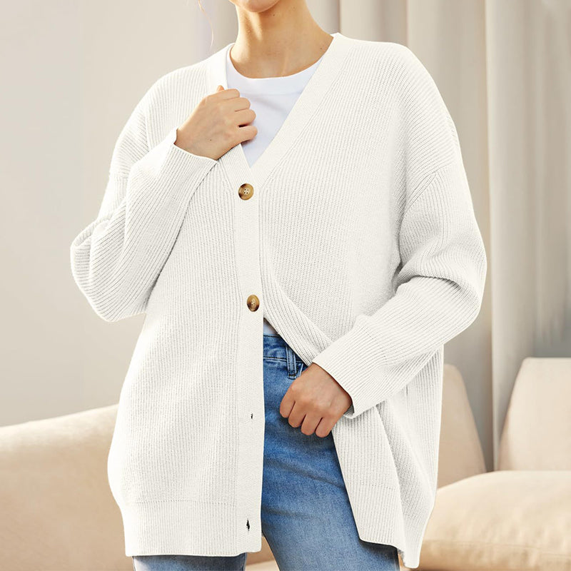 Ensfarvet afslappet sweatercardigan