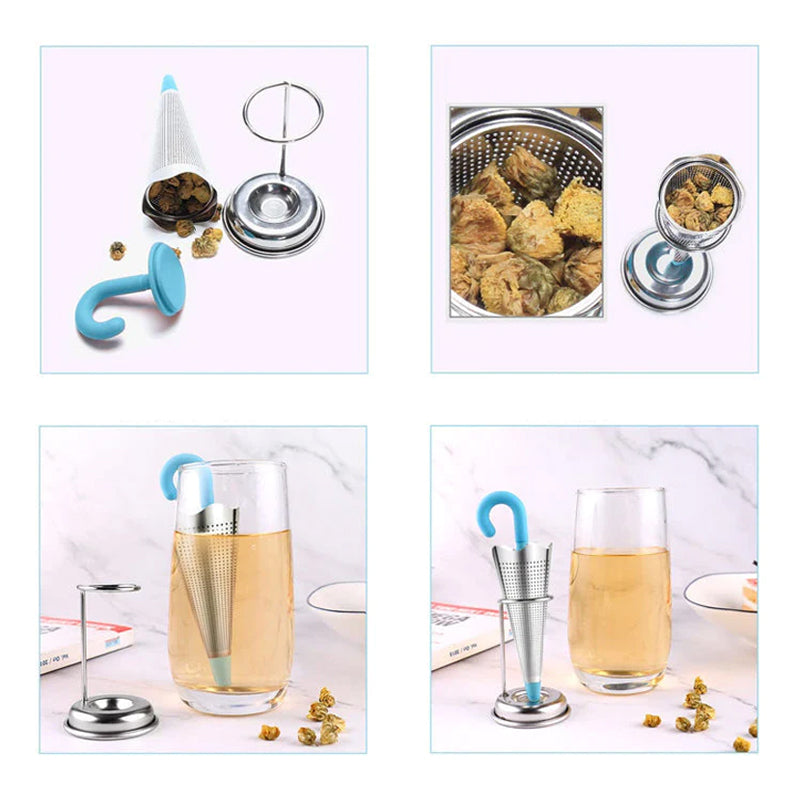Paraplyformet te-filter i rustfrit stål