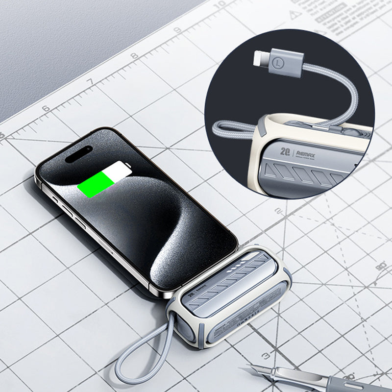 Hurtigopladende roterende powerbank med indbygget kabel