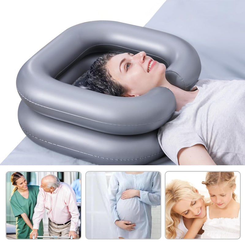 Inflatable shampoo basin with built-in pillow