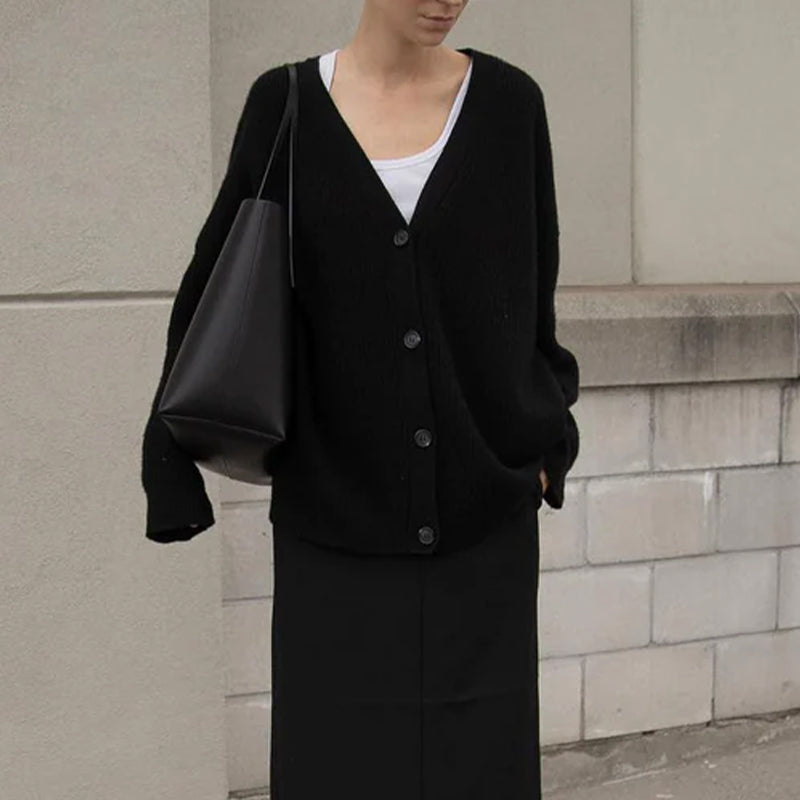 Ensfarvet afslappet sweatercardigan