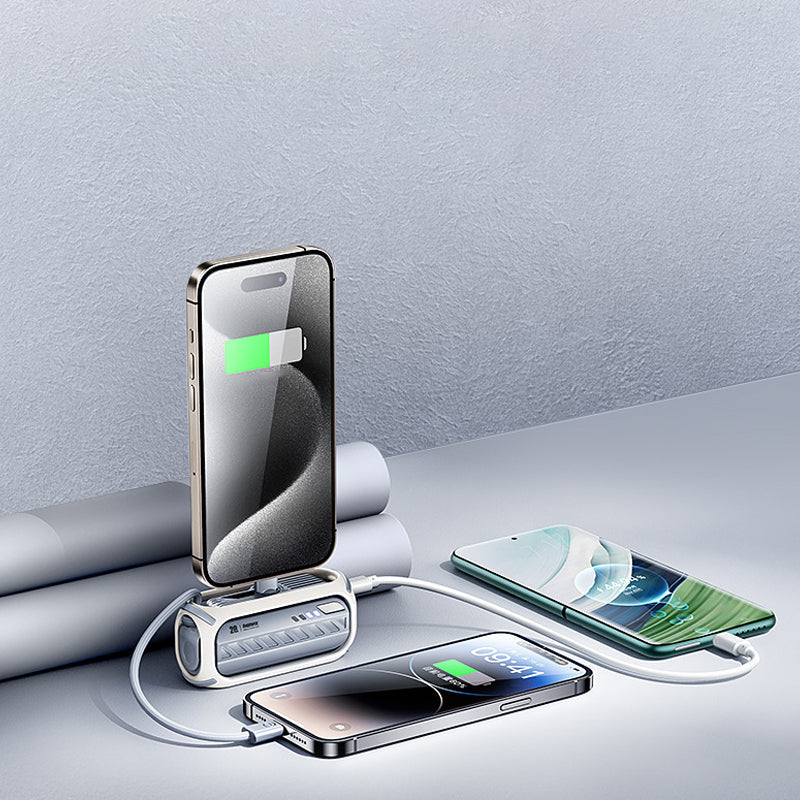 Hurtigopladende roterende powerbank med indbygget kabel