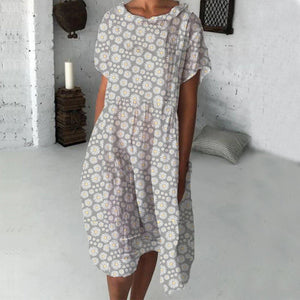 Midi-kjole med solsikkeprint