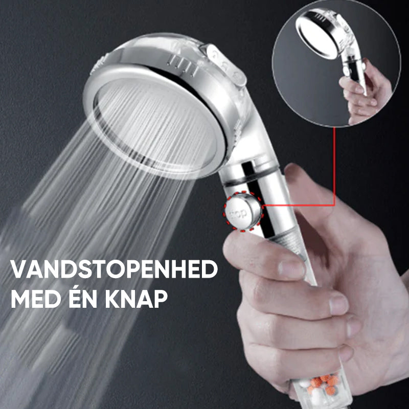 vandbesparende højtryksbrusehoved med 3 indstillinger