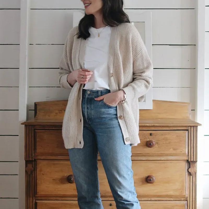 Ensfarvet afslappet sweatercardigan