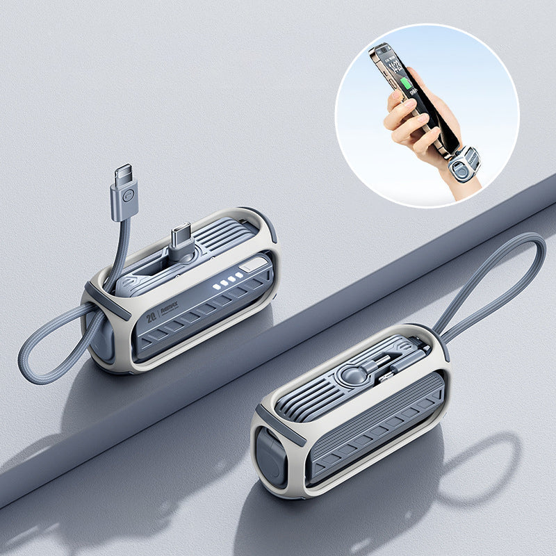 Hurtigopladende roterende powerbank med indbygget kabel