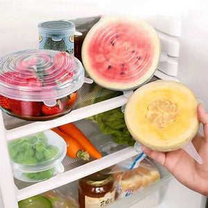 Strækbart silikonelåg til mad, 6 stk.