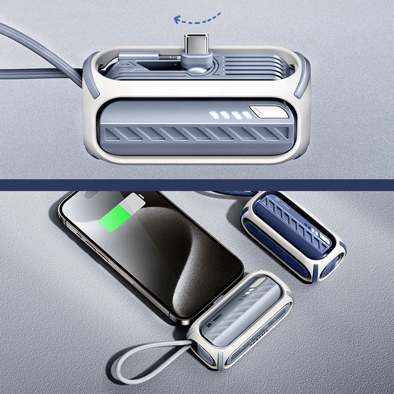 Hurtigopladende roterende powerbank med indbygget kabel