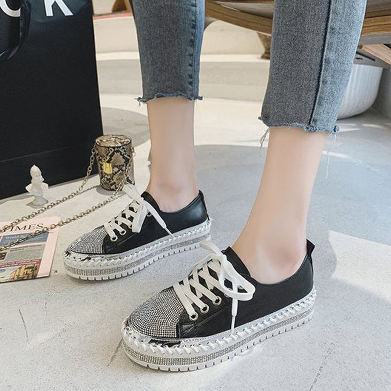 Lædersneakers med sølvdiamanter