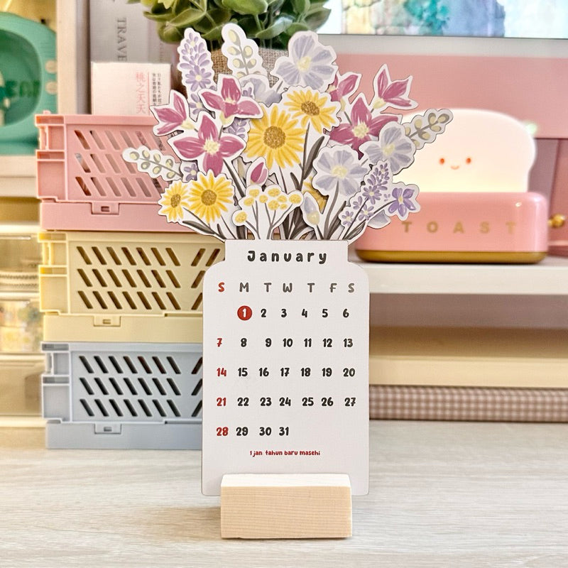2024 skrivebordskalender med udspringende blomster