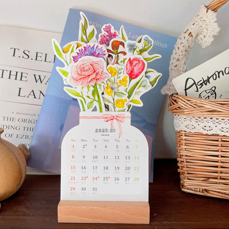 2024 skrivebordskalender med udspringende blomster