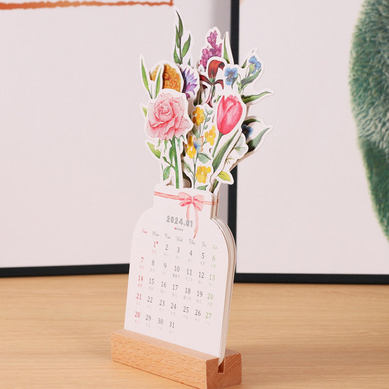 2024 skrivebordskalender med udspringende blomster