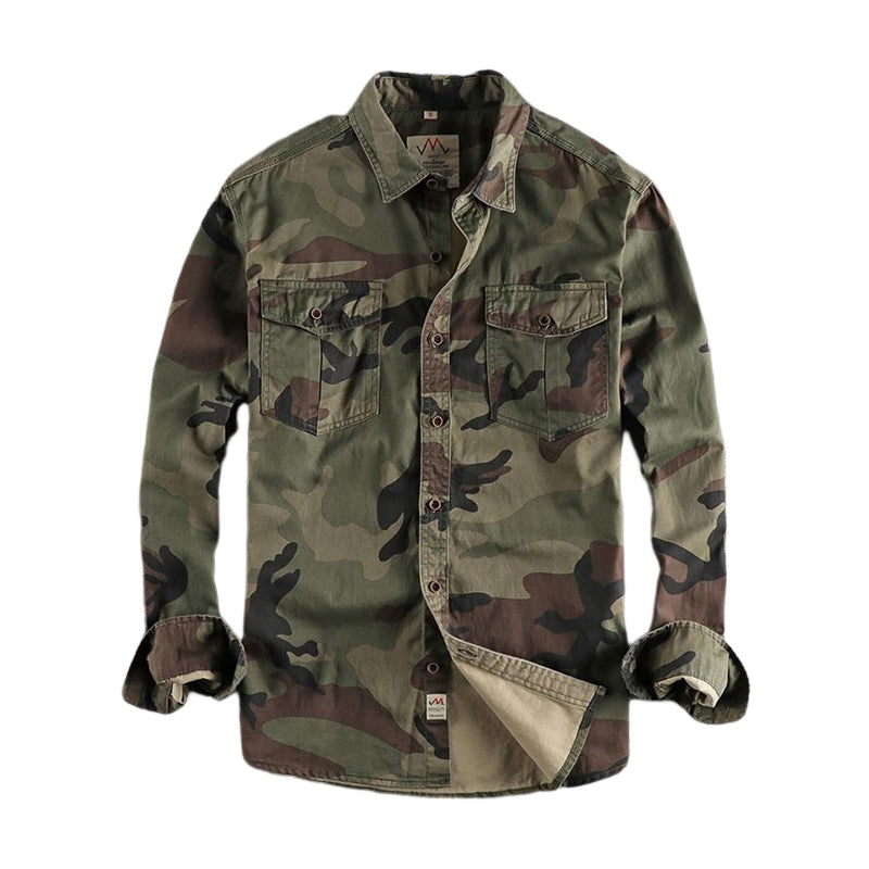 Langærmet arbejdsskjorte i camouflagetryk