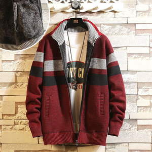 Cardigan til mænd med fuld lynlås med fleece og strikket sweater