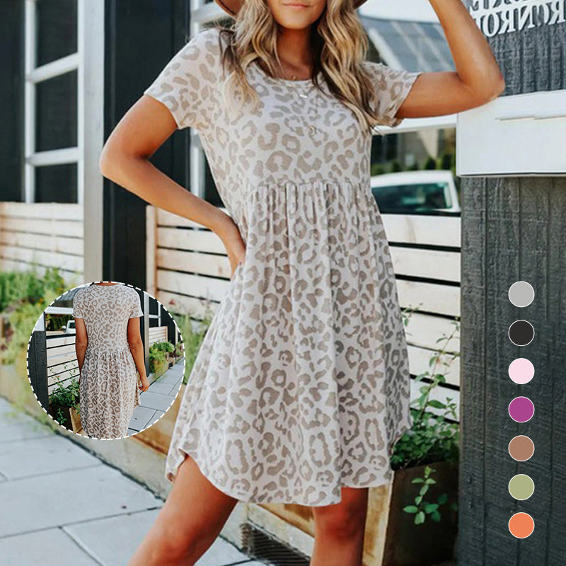Kjole med rund hals med leopardprint