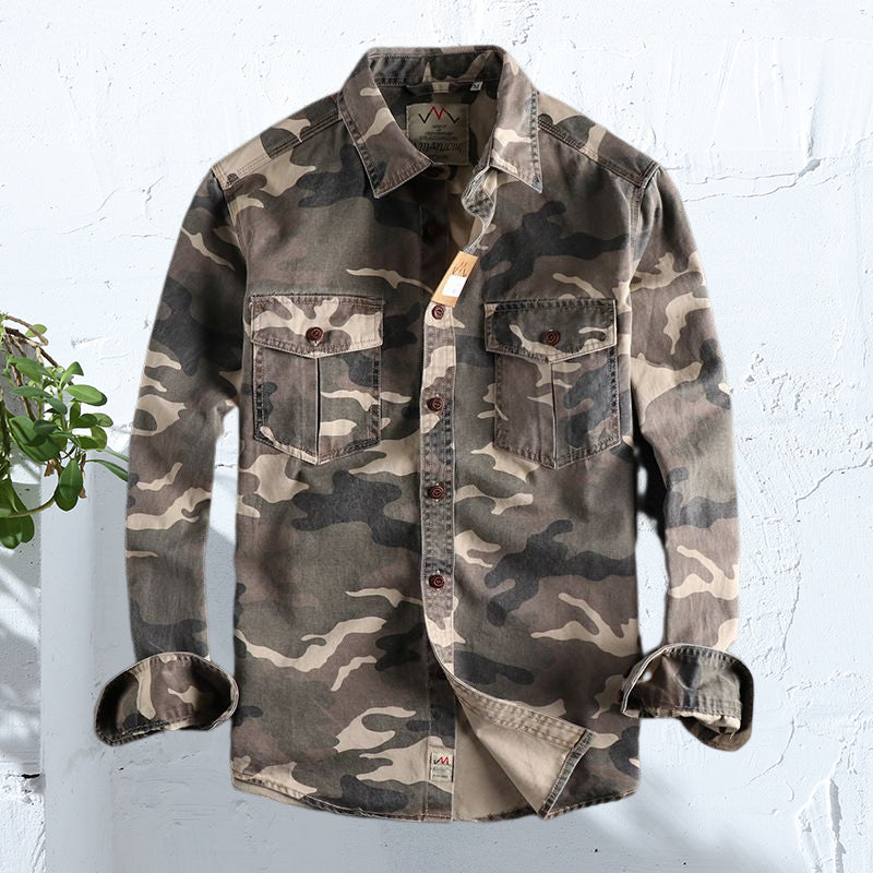 Langærmet arbejdsskjorte i camouflagetryk
