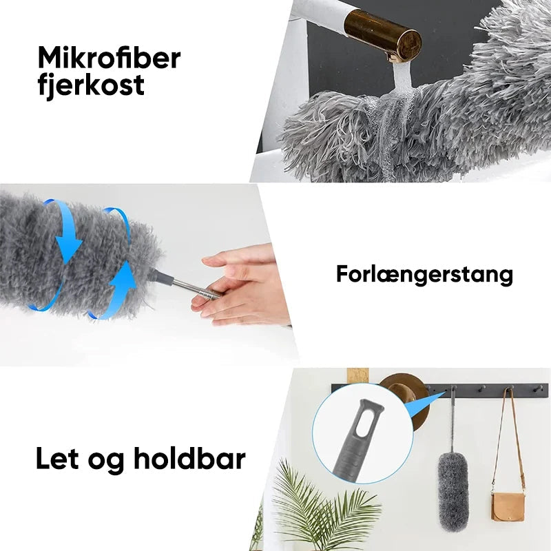 Teleskopisk vaskbar buet mikrofiber støvekost