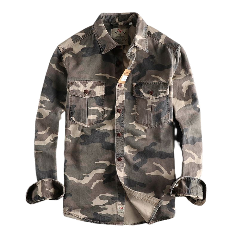 Langærmet arbejdsskjorte i camouflagetryk