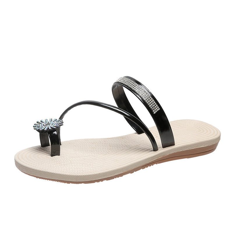 Flade sandaler med skinnende rhinsten
